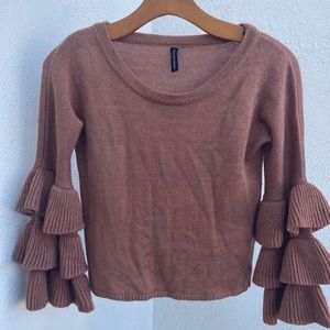 Moon & Madison Brown Knit Bell Sleeve Long Sleeve Boho Top